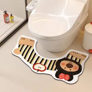 VIKAMA Edgy Black Cat U-Shaped Toilet Mat Cute Kitten Print Water-Absorbent Rug Non-Slip Bathroom Floor Mat Home Decor