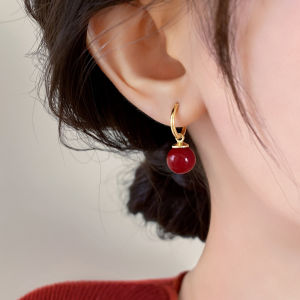 Pianist | Red Round Pearl Earrings S925 Sterling Silver