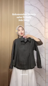 Luna Kemeja Stripe Salur Fitted Lengan Panjang Bahan Semiwoll Ukuran MLXLXXL Jumbo Terbaru