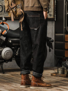 Charcoal Color Locking American Retro Loose Jeans Pants