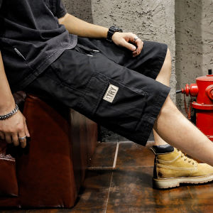 American Style Loose Fit Black Workwear Shorts Mens Casual mid Waist Five-Quarter Length Youth Fashion Summer Cotton Pants