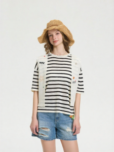 Retro Classic Stripe Crew Neck Short Sleeve Knitted Tshirt