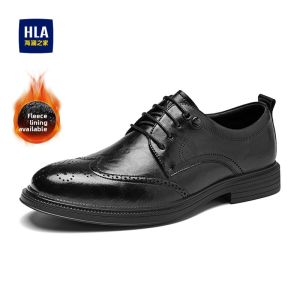HLA | Wedding Groom Warm Fur Leather Brogue Business Shoes 5cm