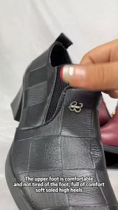 Size 35-40 5cm Womens Fashion Soft Sole Leather Shoes Medium Heel Short Boots Thick Heel Work Shoes