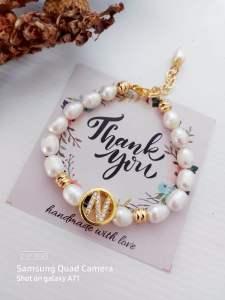 Bersertifikat gelang mutiara air tawar lombok putih oval mox huruf