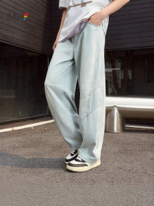 SANFU | Summer New Segmented Structure Adjustable Waist Loose Straight Jeans