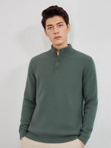 Thickened Half-High Collar Double-Sided Mens Sweater Cashmere Leisure Knitted Base Layer Overhead Casual Woolen Shirt