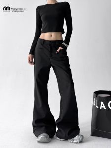 MUYUZI | American Retro Black Flared Trousers