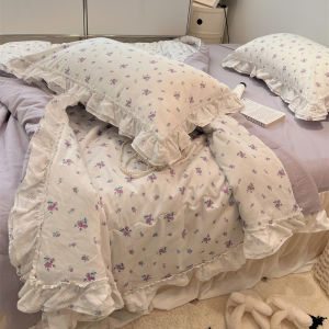 ผ้าห่มฤดูร้อนผ้าฝ้ายแท้ลายดอกนางฟ้าชุดสี่ชิ้นผ้าห่มปรับอากาศซักด้วยเครื่องได้ชุดสามชิ้น INS ผ้าห่มลายดอกไม้เล็กสไตล์คันทรี่เกาหลี