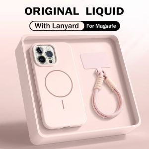 For MagSafe Liquid Silicone Case For iPhone 17 /16/15/14/13/12 Pro Max Soft Cover For iPhone 17 Air 16 15 14 Plus Casing Anti-Scratch & Shockproof with Detachable Lanyard & Full Protection