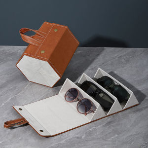 3/5 Slot Kotak Kacamata Lipat Box Case Kacamata Kotak Penyimpanan Kacamata Bahan Pu Leather Untuk Travel