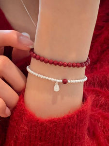 Pure Silver Feng Shui Charm Bracelet for Women Snake Year Zodiac Gift Double Wear Red Soil Fashionable Korean Style Jewelry