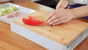 HHsociety เขียงไม้ พร้อมถาดรองผัก เขียงไม้มีถาดรอง ที่หั่นผัก อุปกรณ์ทำครัว