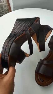 Giày xăng đan nữ đế xuồng da bò thật cao cấp VI VI .Đế cao 9 phân