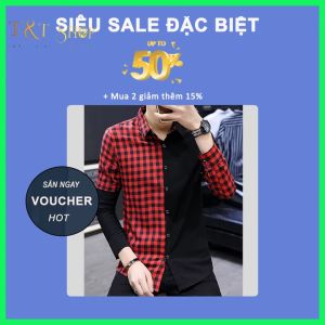 Áo sơ mi nam phối kẻ caro phong cách Hàn quốc cá tính mạnh mẽ H38