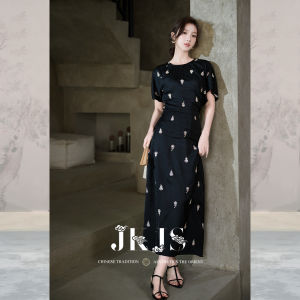 JK&JS | Hulusiu Jue Lie Wen Silk Crepe De Chine Slim Fit Black Dress