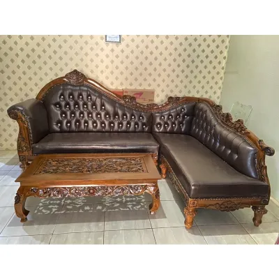 Sofa Kursi Tamu Kayu Jati Sudut Siku El 230x180x Tinggi 100 Cm