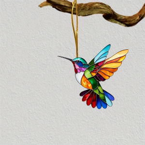 8cm Acrylic 2D Flat Colorful Hummingbird Hanging Pendant Wind Chime Suncatcher Home Window Ornament Garden Decor Car Decoration