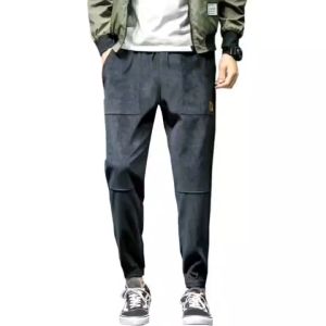 Plain Corduroy fabric Elastic waist Jogger pants Four pockets Casual Ankle Trousers