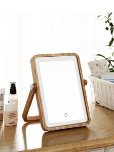 Solid Wood Led Desktop Makeup Mirror Girls Dormitory with Light Makeup Mirror Charging Desktop Vanity Mirror Logo Customization
