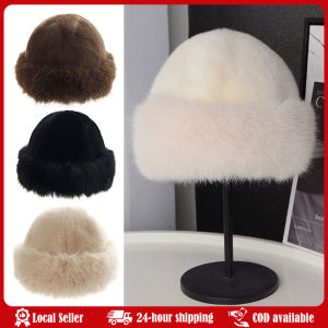 Winter Thick Warm Furry Beanies Hat Women Fashion Imitation Mink Fur Russian Cap Solid Color Plush Brimless Cap Brimless Ski Hat Casual Warm Cap Faux Fur Mink Hat Korean Style Bucket Hat Plush Basin Cap Solid Color Solid Beanie Winter