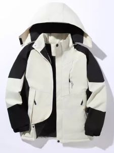 Thickened Fleece Mens Cotton Jacket Winter Windproof Waterproof Warm Casual Loose Mens Cotton Coat with Hood Zipper Closure