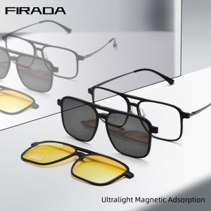 FIRADA Fashion Design Comfortable Eyeglasses Vintage Double Beam Magnet Eyewear Business Prescription Glasses Frame Men T93002Y