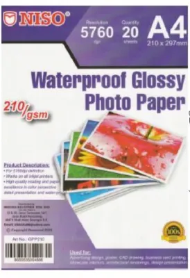 NISO A4 Glossy Photo Paper 210gsm x 297mm 20 Sheets