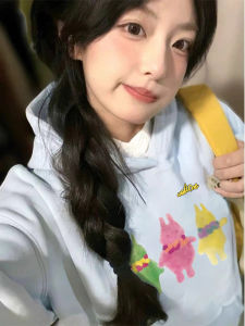 Pure Cotton American Retro Cartoon Hoodie Womens Autumn New Lazy Chic Design Sense Outerwear Comfortable Loose Fit Print