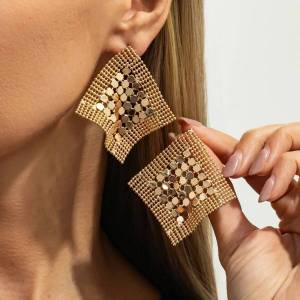 IngeSight.Z Vintage Creative Square Hollowout Metal Mesh Stud Earrings Women Exaggeration Dangle Earring Party Jewelry Accessory