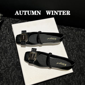 French Style Temperament Black Square Toe Flat Shoes Womens Summer Flats One Strap Mary Jane Plus Size Womens Shoes 41-43