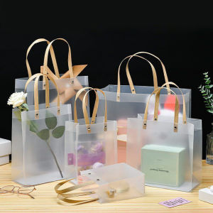 10pcs Transparent PVC Handbag Frost Tote Bag Gift Display Bag Portable Multipurpose Souvenir Bag for Women Jewelry Cosmetic Christmas Storage