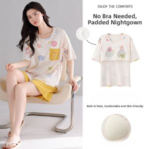 MiiOW | Pure Cotton Cat Person Sleepwear Short Sleeve Shorts Set With Chest Pad Youth Home Clothes Can Be Worn Outside For Girls