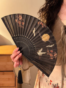 Quạt Gốm Phong Cách Trung Hoa Mới Quạt Lụa Di Động Quạt Tre Cho Học Sinh Quạt Nhún Nhảy Múa Quạt Lụa Phong Cách Cổ Điển