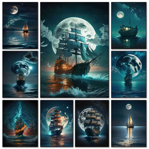 Oil Painting By Numbers Vintage Black Pirate Ship DIY Number Drawing Canvas Pictures By Numbers Home Decor Large Size