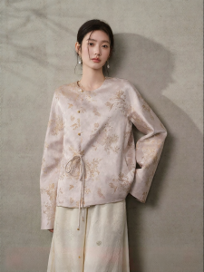 JK&JS | Áo Sơ Mi Cổ Trụ Dạng Rộng Cổ Tròn Phong Cách Truyền Thống Gilt Tencel Jacquard