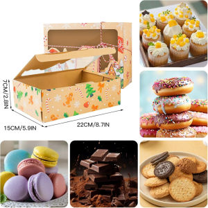 9 Pack Christmas Kraft Cookie Boxes With Window Large Holiday Bakery Treat Gift Packaging For Cupcake Candies Food Ribbons Tags