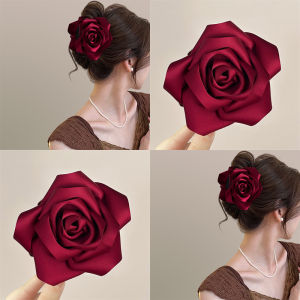 Red Rose Hair Clip Elegant French Atmosphere Shark Mouth Female Back of Head Zodiac Decoration Festive Ornament Gift