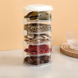 Plastic Spice Storage Box Kitchen Grid Divider Home Use Food Grade Transparent Seasoning Sealant Jar Organizer Container