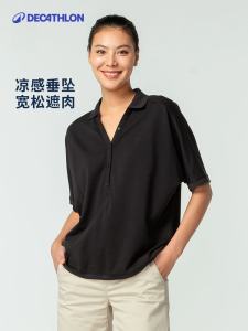 Decathlon Womens Polo Shirt Loose Short Sleeve Batwing Butterfly Sleeve T-Shirt Spring Summer Casual Sporty plus Size Meat Concealing