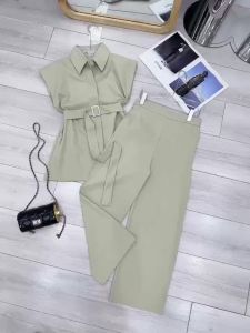 (Kèm Đai Thắt Eo) Set Áo Sơ Mi Tay Hến Nữ ELUY Kết Hợp Quần Ống Rộng Nữ Hai Màu Be Đen Phối Chất Vải Chéo Hàn - Mã N110 Mẫu Hot Trend Phong Cách Mới Nhất Phù Hợp Dân Công Sở Mặc Đi Làm Đi Đám Cưới Dự Tiệc Đi Chơi Sang Trọng Xinh Xắn