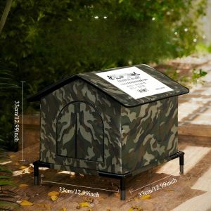 Outdoor Cat House with Shelf Double Sided Cushions Foil Insulation Homeless Cat Shelter for Multiple Kittens Cat Bed Cave Warmer