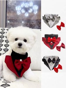 Black Red Bow Tie Suit Scarf for Dogs Cats Gentleman Wedding Birthday Decoration Large Medium Small Dog Necktie Bandana