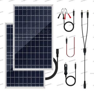 ชุดแผงโซลาร์เซลล์โพลีคริสตัลไลน์ 300 วัตต์ 12 โวลต์ พร้อมพอร์ต USB พลังงานพกพาสำหรับบ้าน รถบ้าน และการชาร์จกลางแจ้ง