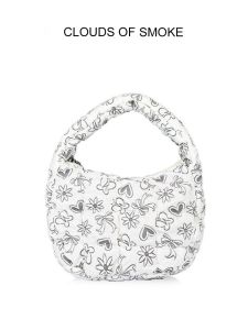 Mini Cloud Pattern Folded Grid Handbag Spring Summer Small Clear Handheld Bag Young Women Daily Match Nylon Material