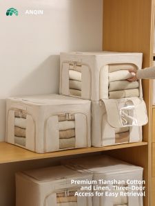 ANQIN | Visible Window Large Capacity Clothing Storage Box Fabric Organizer for Seasonal Clothes and Quilts