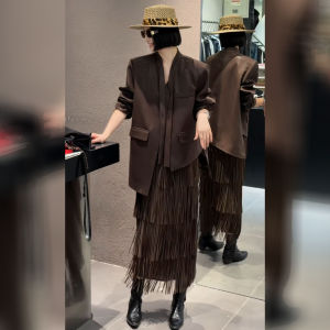 DANTING | Chic Lady Boss Style Suit Beige Jacket and Skirt Set
