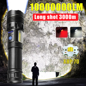 Super Bright XHP70 Rechargeable Led Flashlight High Power Tactical Torch Flashlights Powerful Outdoor Camping with COB Lantern