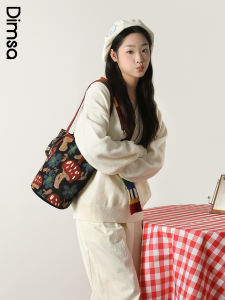 Large Capacity Mushroom Bucket Bag Canvas Shopping Tote Single Shoulder Commuter Bag Retro Style by Classic Brand DSBD-299-V947