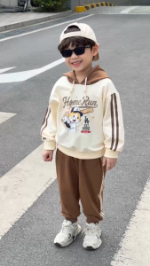 Set thể thao hoodie bóng chày tay dài kèm mũ và quần dài cho bé trai size 11tới 28kg BERNIE V0426B38